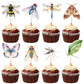 Ercadio 32 Pcs Insect Theme Cupcake Toppers Dragonflies Bees Flies Butterflies Moths Cupcake Pick Decorations for Insect Theme B