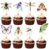 Ercadio 32 Pcs Insect Theme Cupcake Toppers Dragonflies Bees Flies Butterflies Moths Cupcake Pick Decorations for Insect Theme B