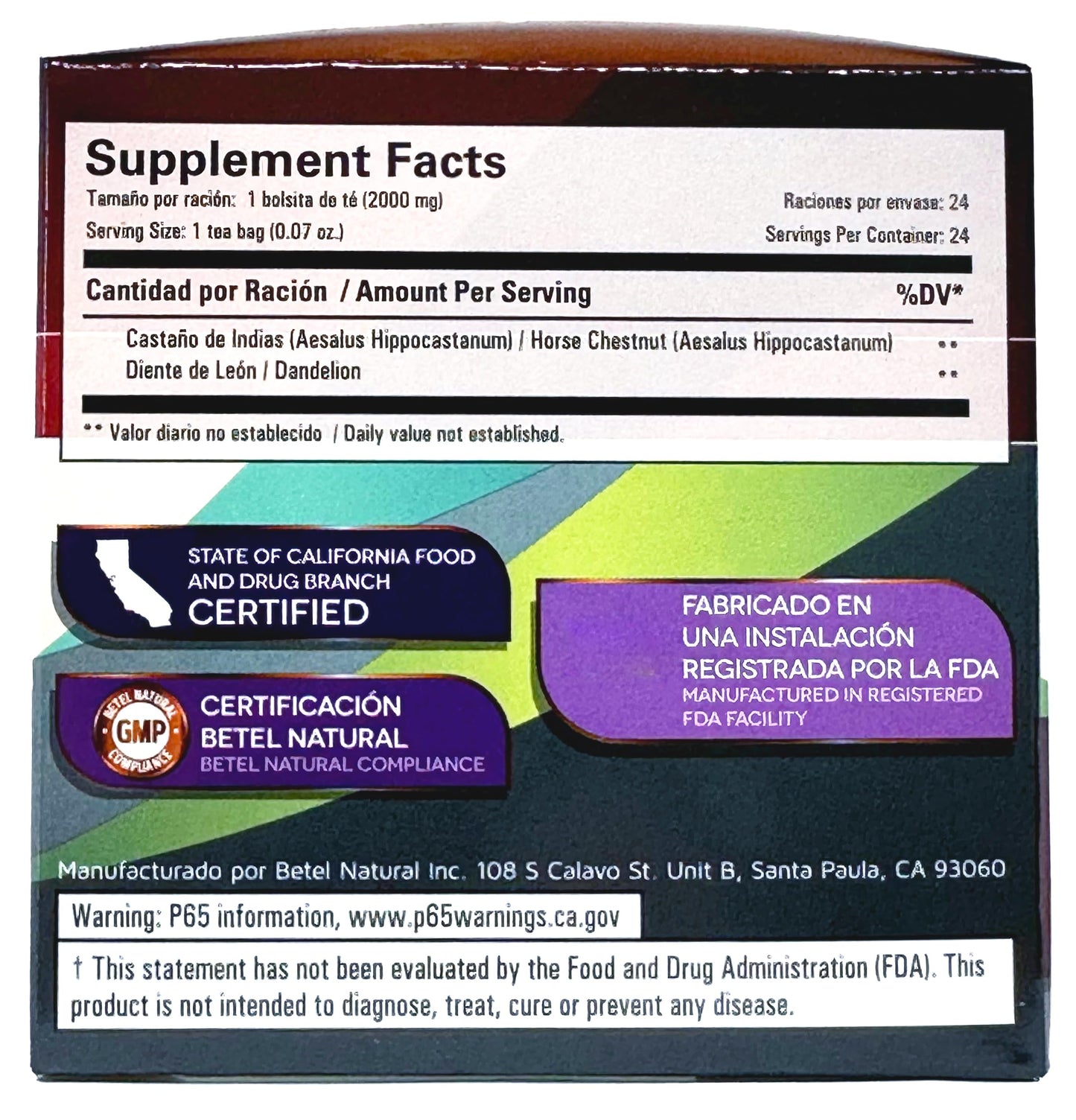Betel Natural Premium Horse Chestnut Tea with Dandelion - 24 Tea Bags, Supports Healthy Circulation, 1 Count