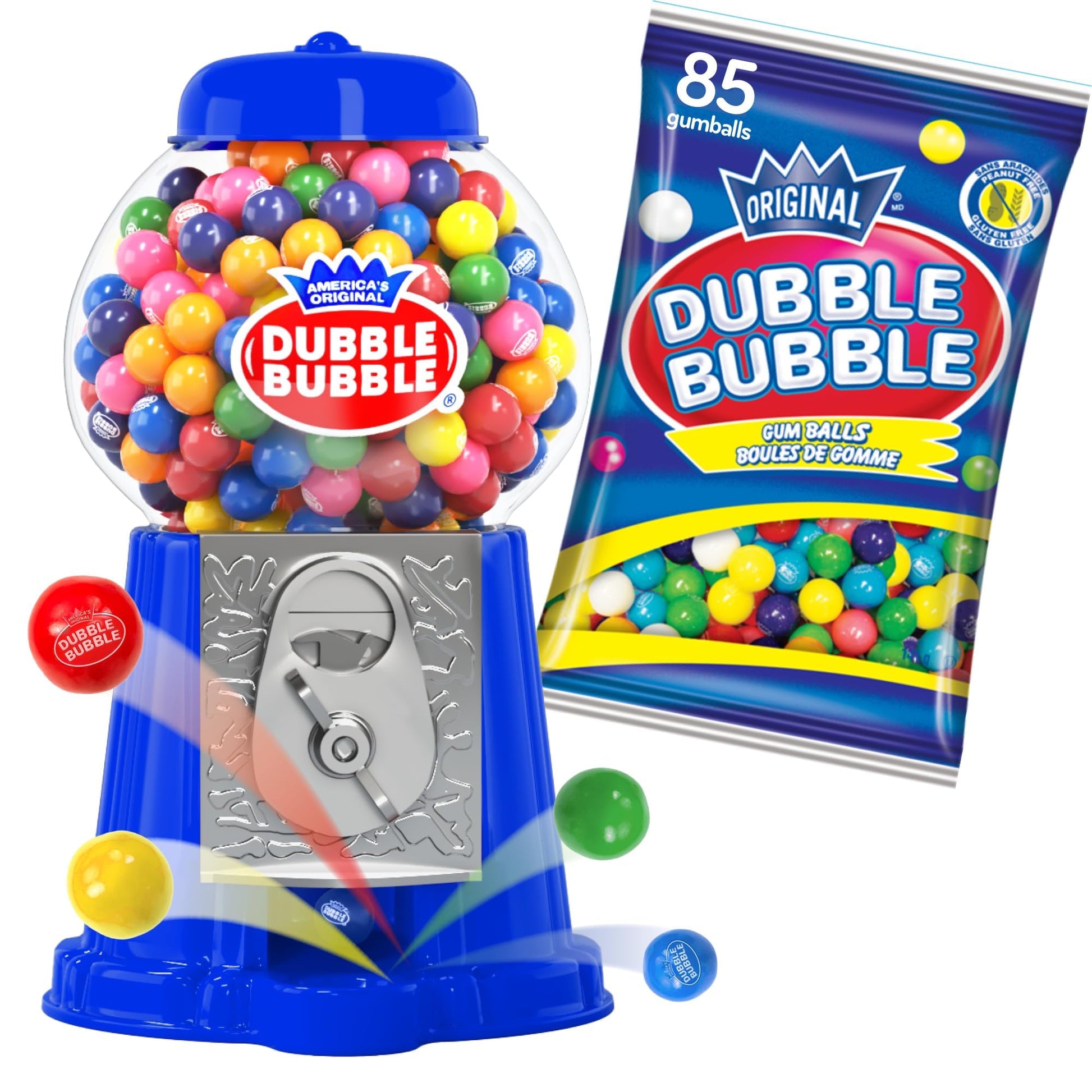 Gumball Machine For Kids 8.5'' - Candy Dispenser Machine Includes 85 Gum Balls - Coin Operated Double Bubble Gum Machine And Toy