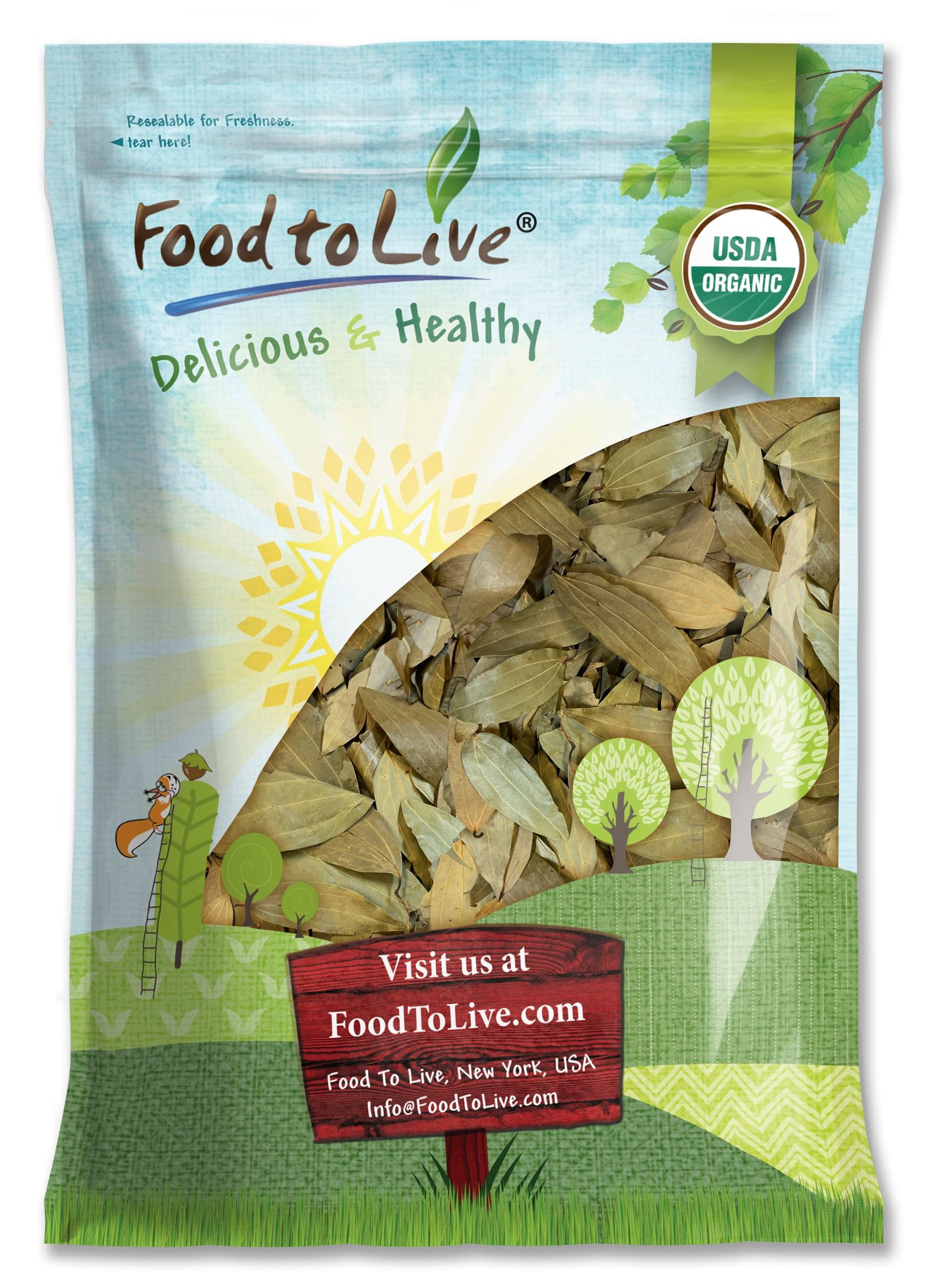 Food to Live - Organic Whole Indian Bay Leaves, 12 Ounces - Non-GMO, Dried, Kosher, Vegan, Bulk, Great for Cooking, Spicing and 