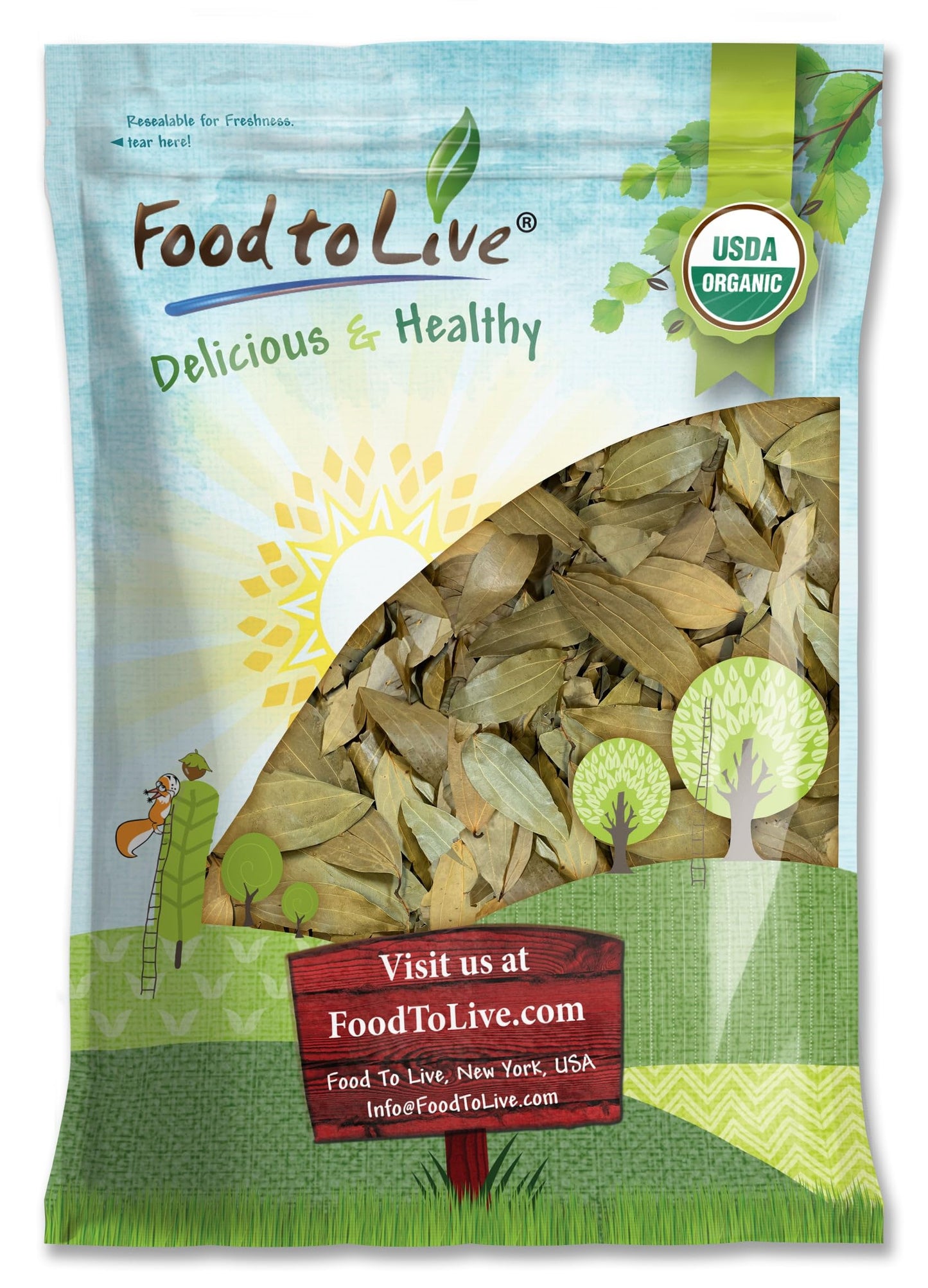 Food to Live - Organic Whole Indian Bay Leaves, 5 Ounces - Non-GMO, Dried, Kosher, Vegan, Bulk, Great for Cooking, Spicing and S