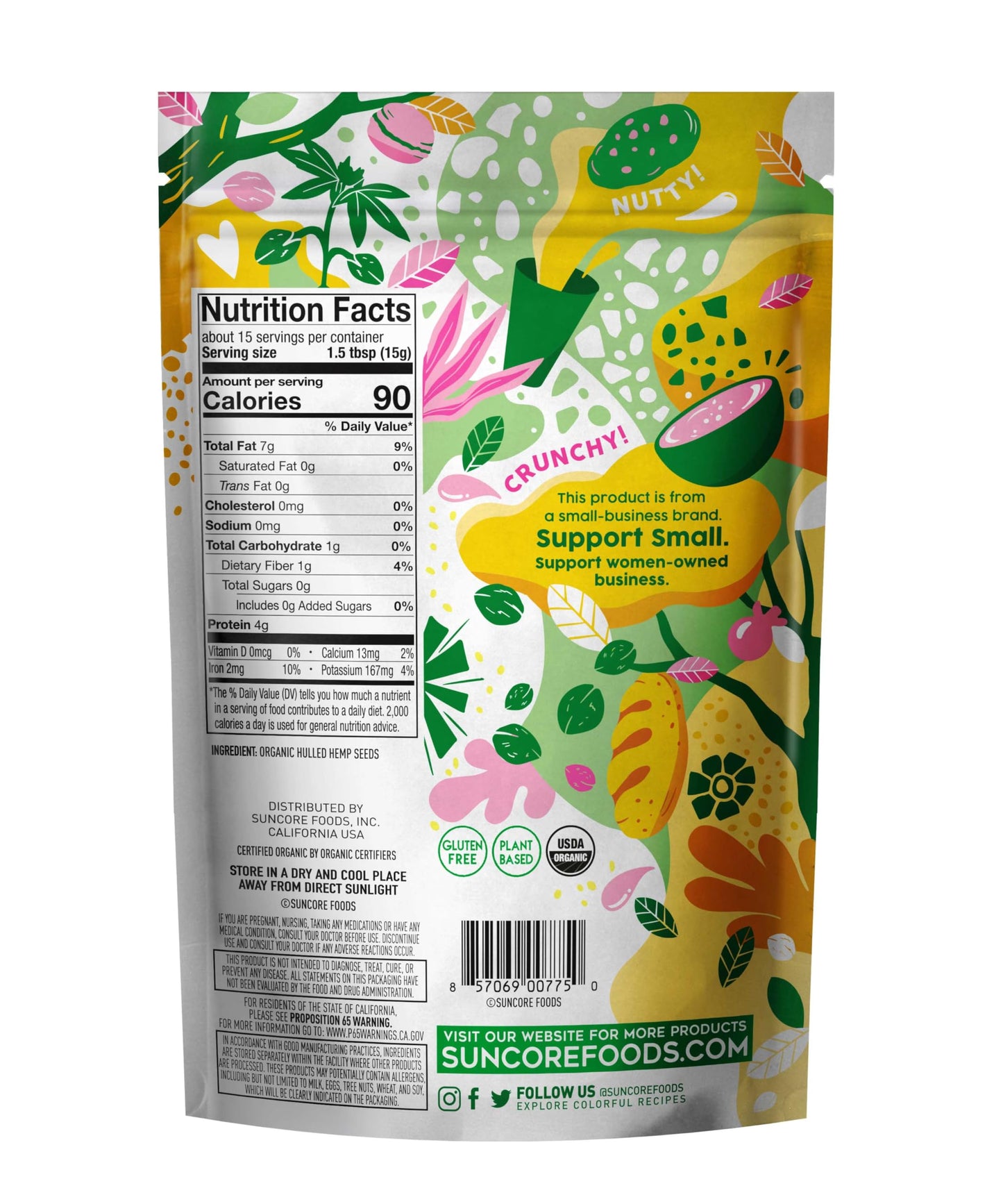 Suncore Foods Organic Hemp Seeds, Gluten-Free, Non-GMO, 8oz (1 Pack)