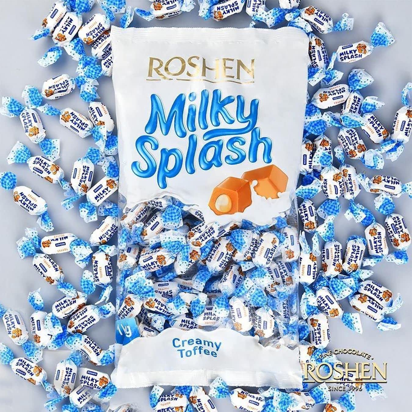 Roshen Milky Splash, Caramel Creamy Toffee With Milk Filling, Kosher, Halal 2.2Lb/1Kg