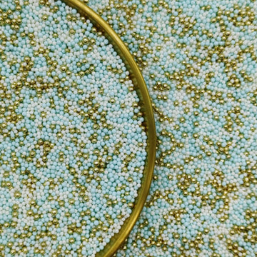 Edible Blue & White & Super Gold Pearl Sugar Sprinkles Candy 2Mm Mini Pearls Cake Decorations Cupcake Toppers Cookie Decorating