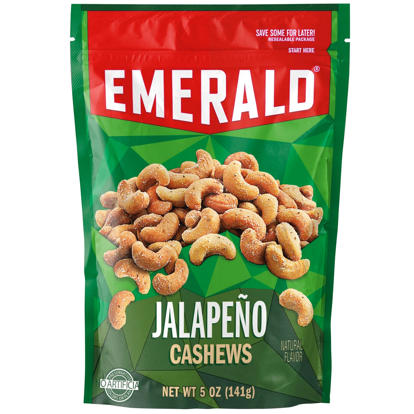 Emerald Jalapeno Cashews, 5 Oz Resealable Bag, Pack of 4, Model 1030093366