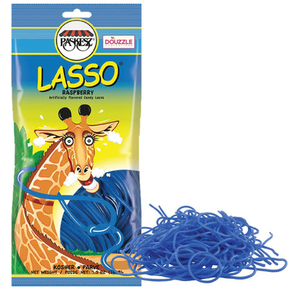 DOUzzle Back To School Lasso Licorice Laces Candy Shoe Strings Blue Raspberry (3.5 OZ - 1 Pack) Goodie Bag Stuffer, Pinata Fille