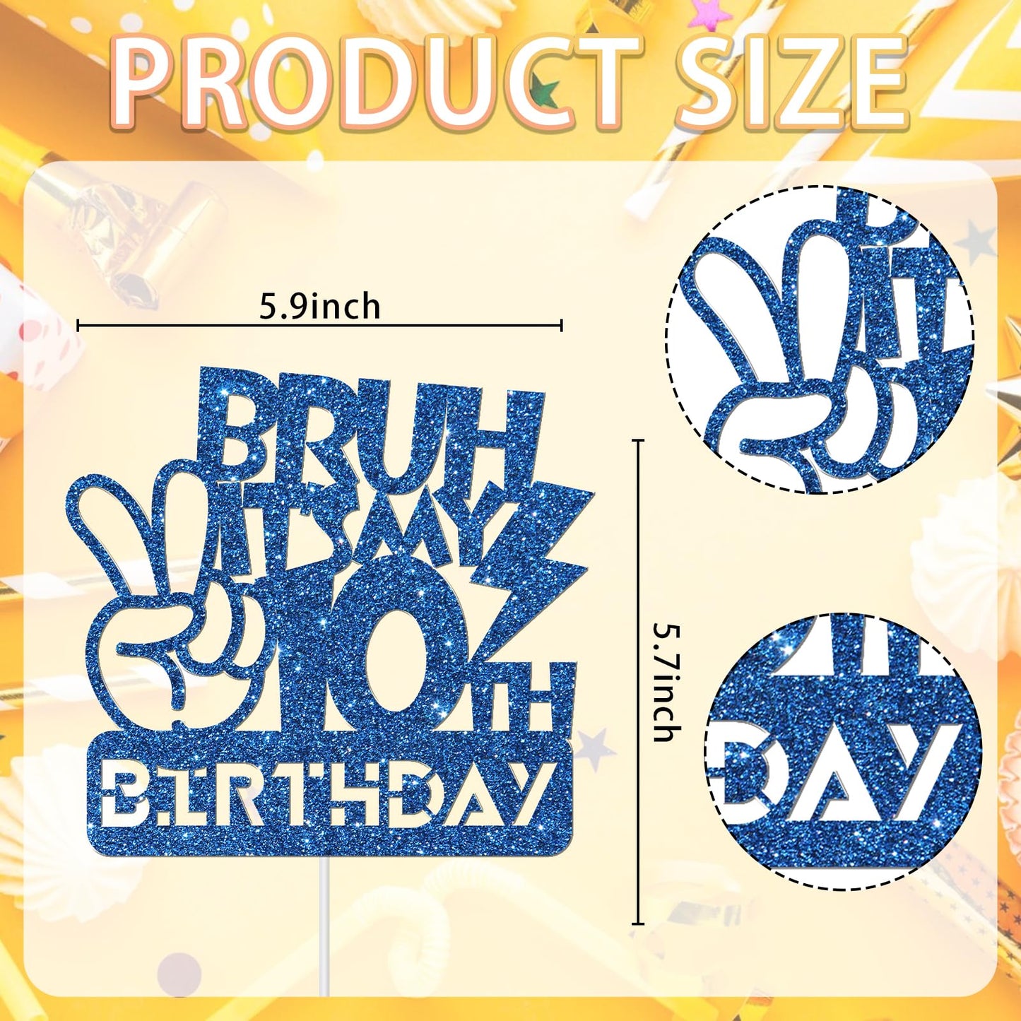 Embhhor Bruh It'S My 10Th Birthday Cake Topper, Dude Bro I'M 10, Kid Boys Happy 10Th Birthday Party Cake Decorations, Blue Glitt