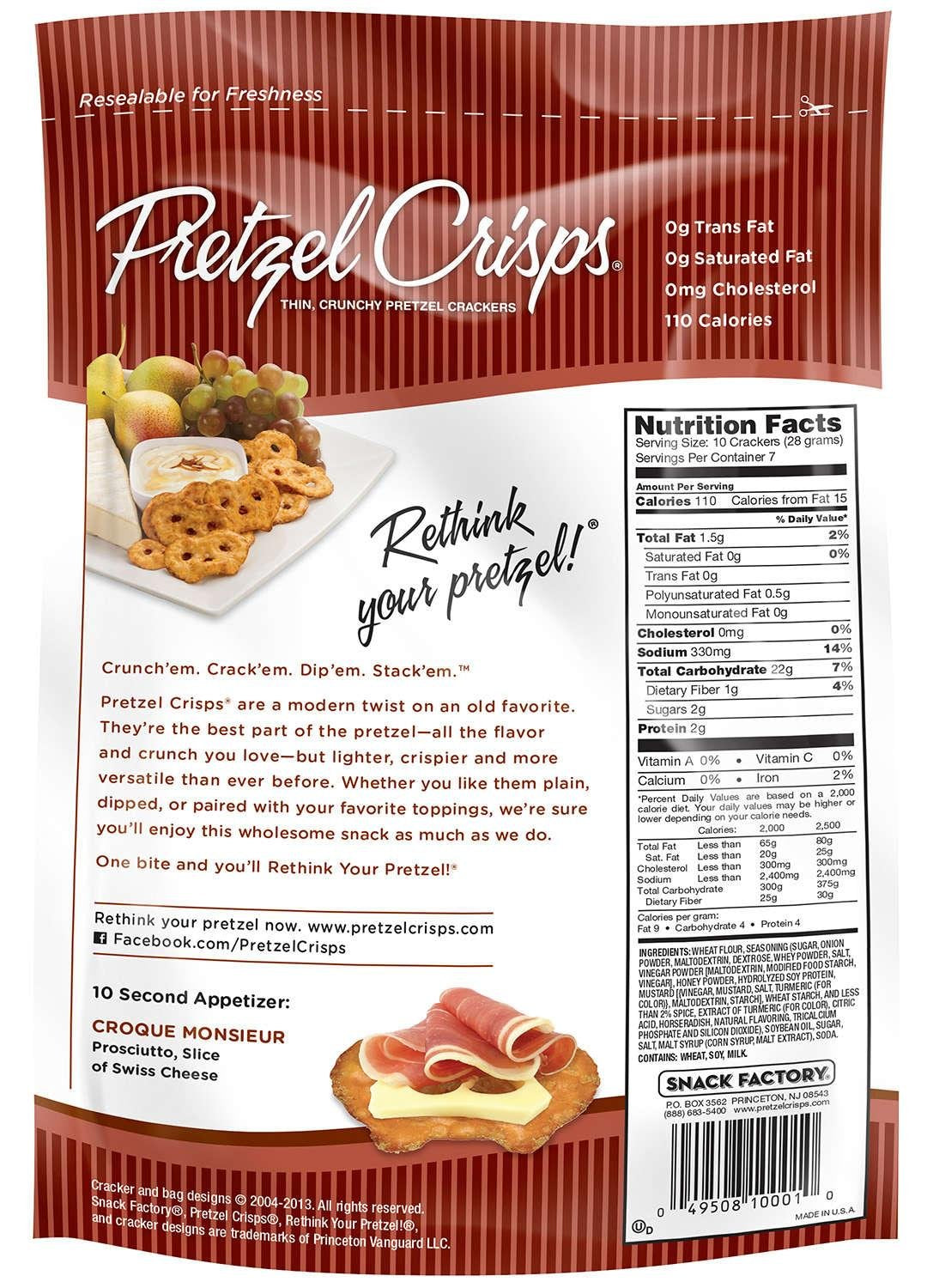 Snack Factory Pretzel Crisps, Honey Mustard & Onion, 7.2 Ounce (Pack Of 12)