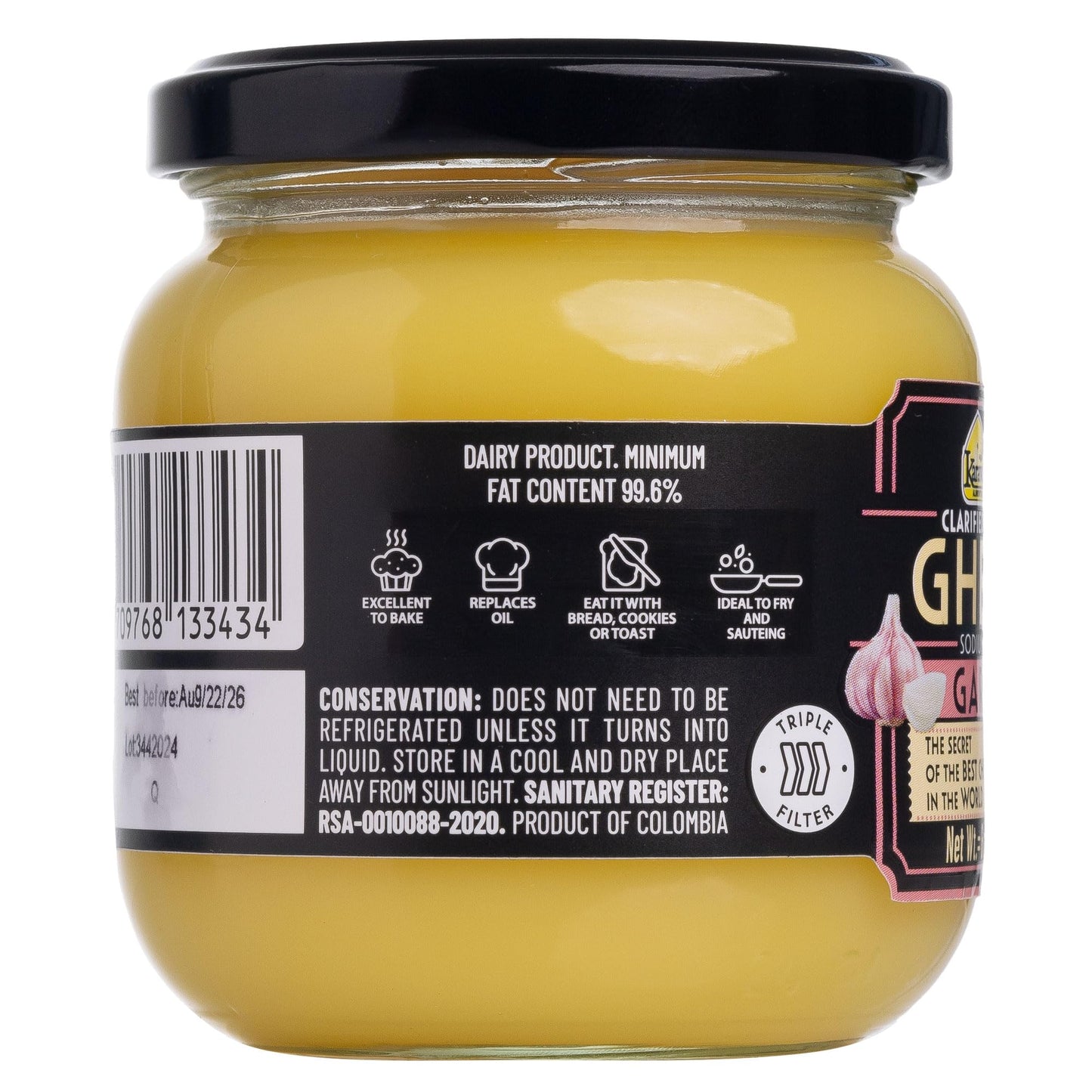 Karavansay GHEE Butter, Unsalted, Garlic Flavor, 6.17 oz, Gluten Free, Kosher, Keto Friendly