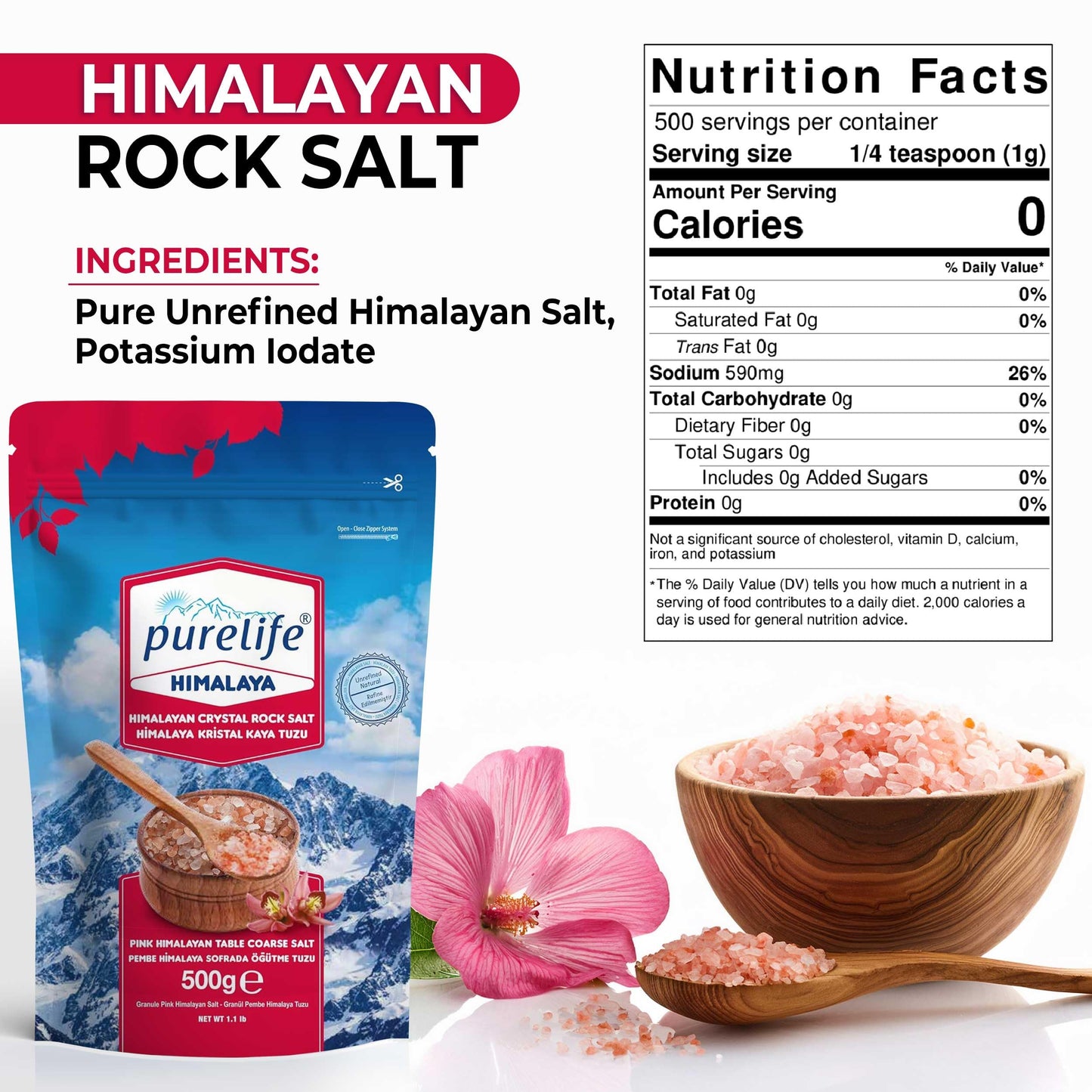 Purelife Kosher Coarse Himalayan Pink Salt - Organic Himalayan Salt from Iron-Rich Himalayan Mines | Gourmet Natural Crystal Roc