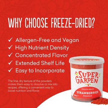 Super Garden Freeze Dried Strawberries Powder | Flavorful And 100% Pure Freeze Dried Strawberry Powder | Freeze Dried Fruit Powd