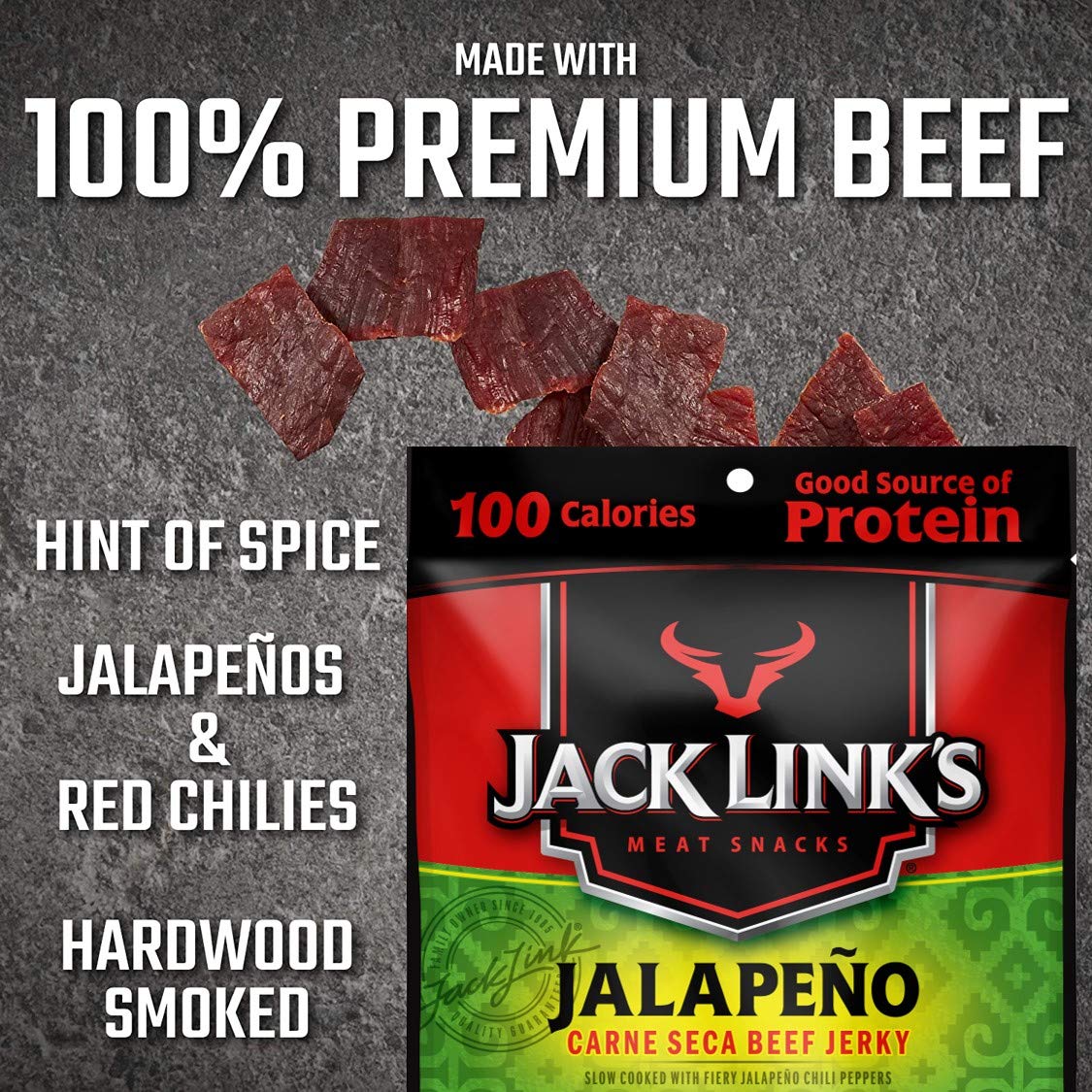 Jack Links Beef Jerky, Jalapeno, Spicy Meat Snack, 12g Protein, 1.25 oz (Pack of 10)