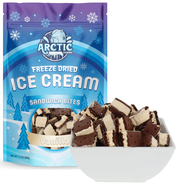Arctic Farms Freeze Dried Ice Cream Sandwich Bites Bagged and Boxed - Does Not Melt (Vanilla, 3.5oz)