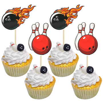 Gyufise 36Pcs Bowling Cupcake Toppers Sport Bowling Party Cupcake Picks Bowling Alley Themed Birthday Party Cake Decorations For
