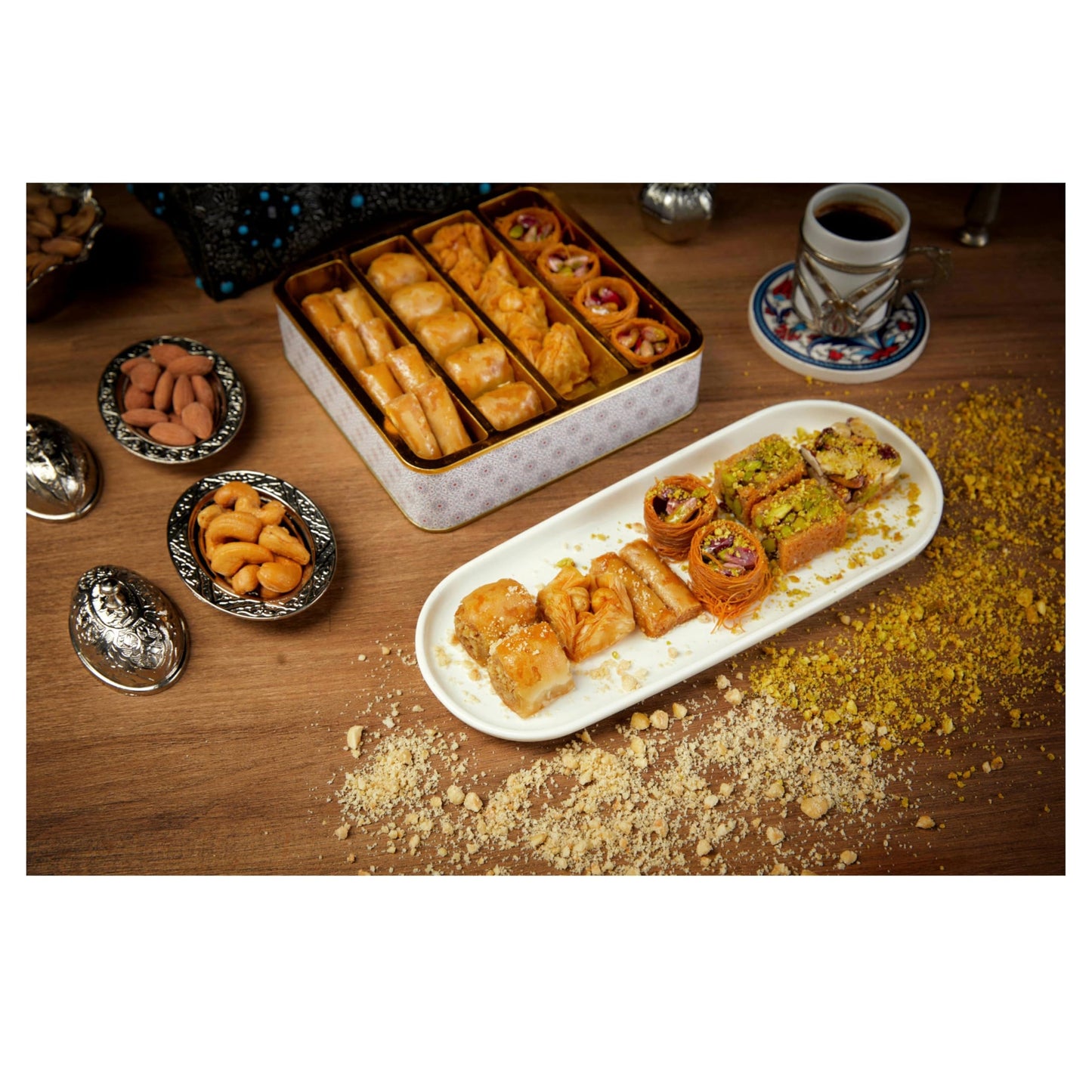 Sarah'S Candy Factory Assorted 0.5 Lb Premium Baklava Pastry Gift Box Halal Snacks, 250 Gr In A Metal Box, Turkish Dessert Ideal