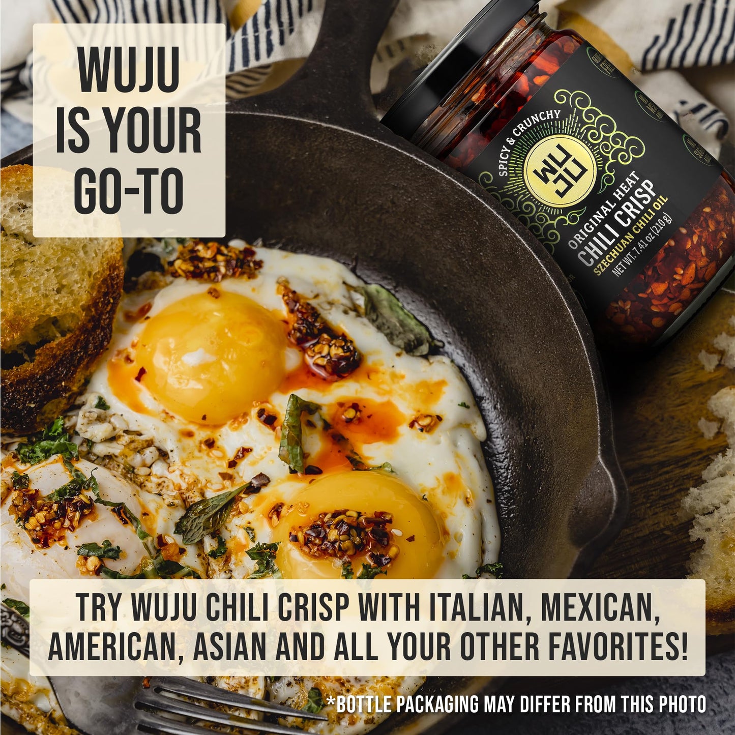 Wuju Classic Chili Crisp - Crunchy Spicy Peppers, Chilies, Garlic Crisps, Sesame Seeds In Szechuan Chili Oil, Ingredient For Recipes, Topping, Hot Sauce, Clean Natural Ingredients - 7.41 Once - 1 Pack