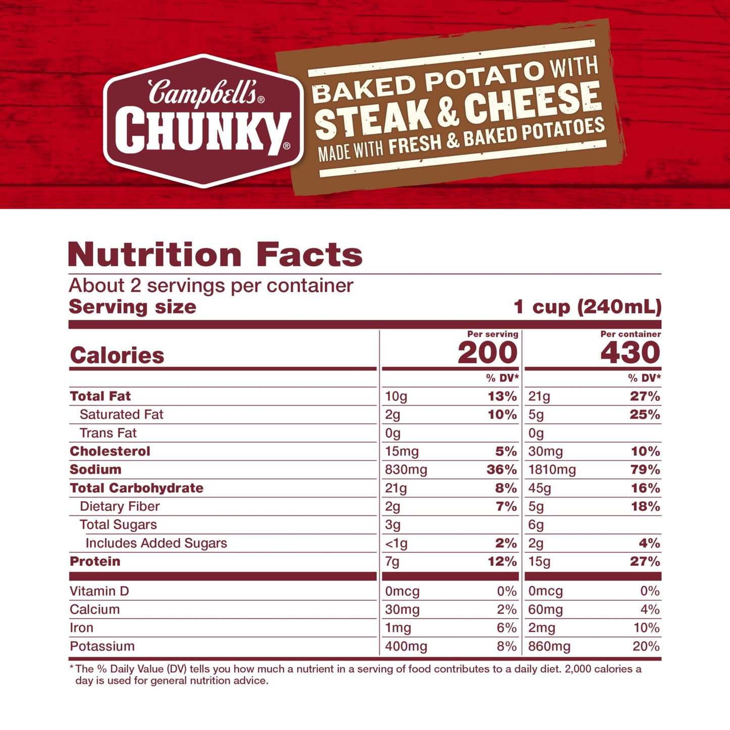 Campbell s Chunky Soup, Baked Potato with Steak and Cheese Soup, 18.8 oz Can (Case of 12)