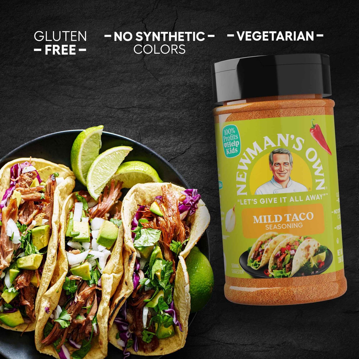 Newman's Own Mild Taco Seasoning; Great Zesty Flavor; Not Only Great on Tacos, Perfect Spices for Cooking Fajitas,Pork Belly, an