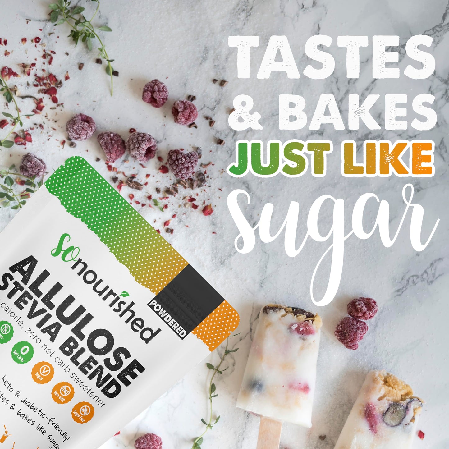 So Nourished Stevia Allulose Sweetener Powder - 1:1 Sugar Substitute, Keto, 0 Calorie, 16 oz