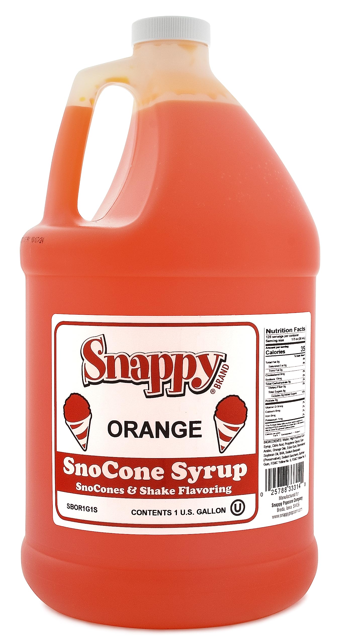 Snappy Orange Sno Cone Syrup, 1 Gallon