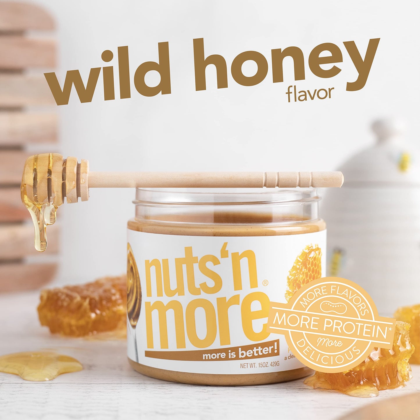 Nuts N More Wild Honey Peanut Butter Spread, All Natural Keto Snack, Low Carb, Low Sugar, Gluten Free, Non-Gmo, High Protein Fla