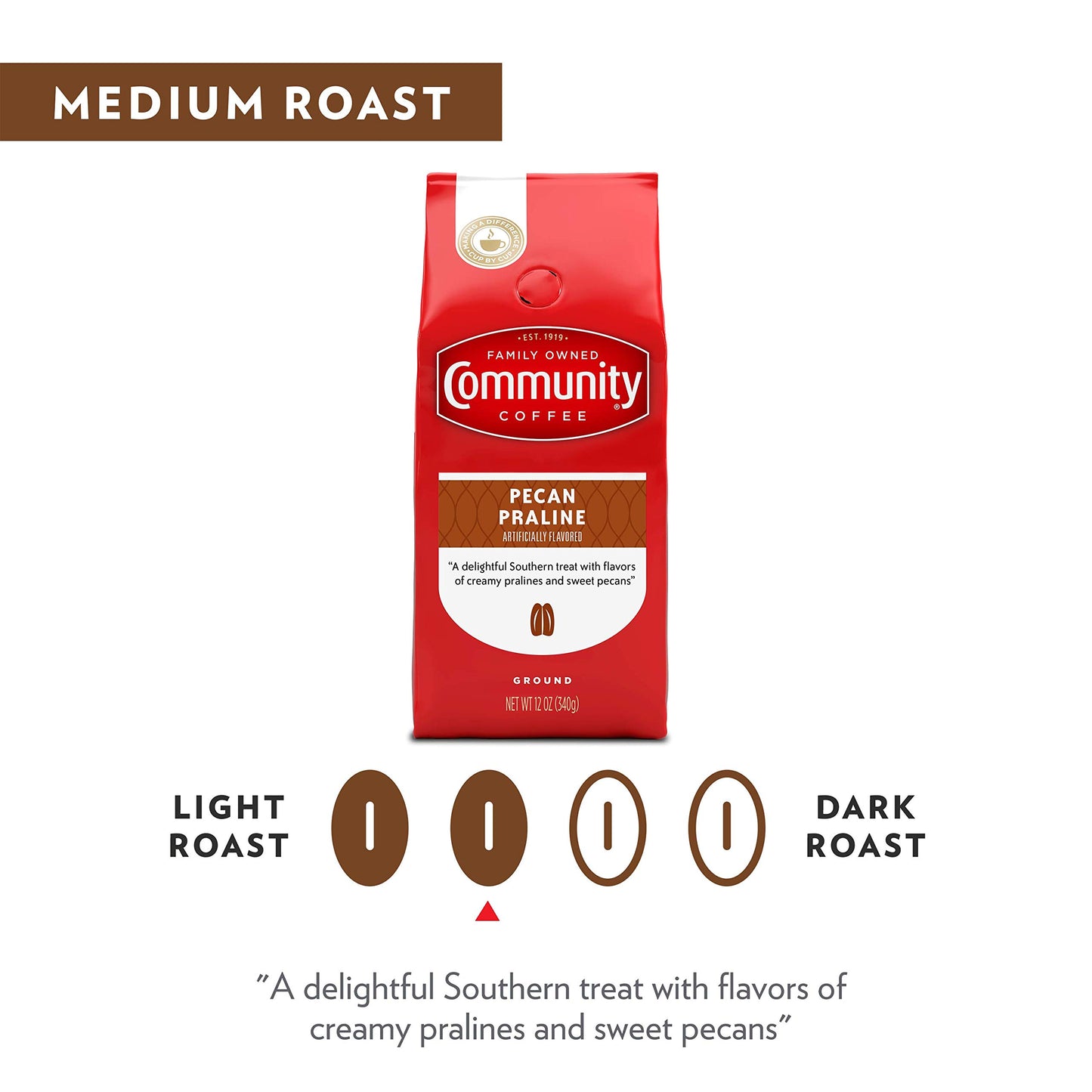 Community Coffee Pecan Praline Flavored 12 Ounces, Medium Roast Ground Coffee, 12 Ounce Bag (Pack Of 1)