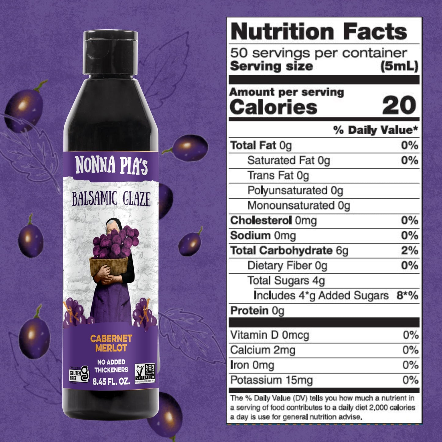 Nonna Pias Balsamic Glaze - Cabernet g -flavored - Non-GMO, Gluten-Free - 8.45 Fl Oz (Pack of 2)