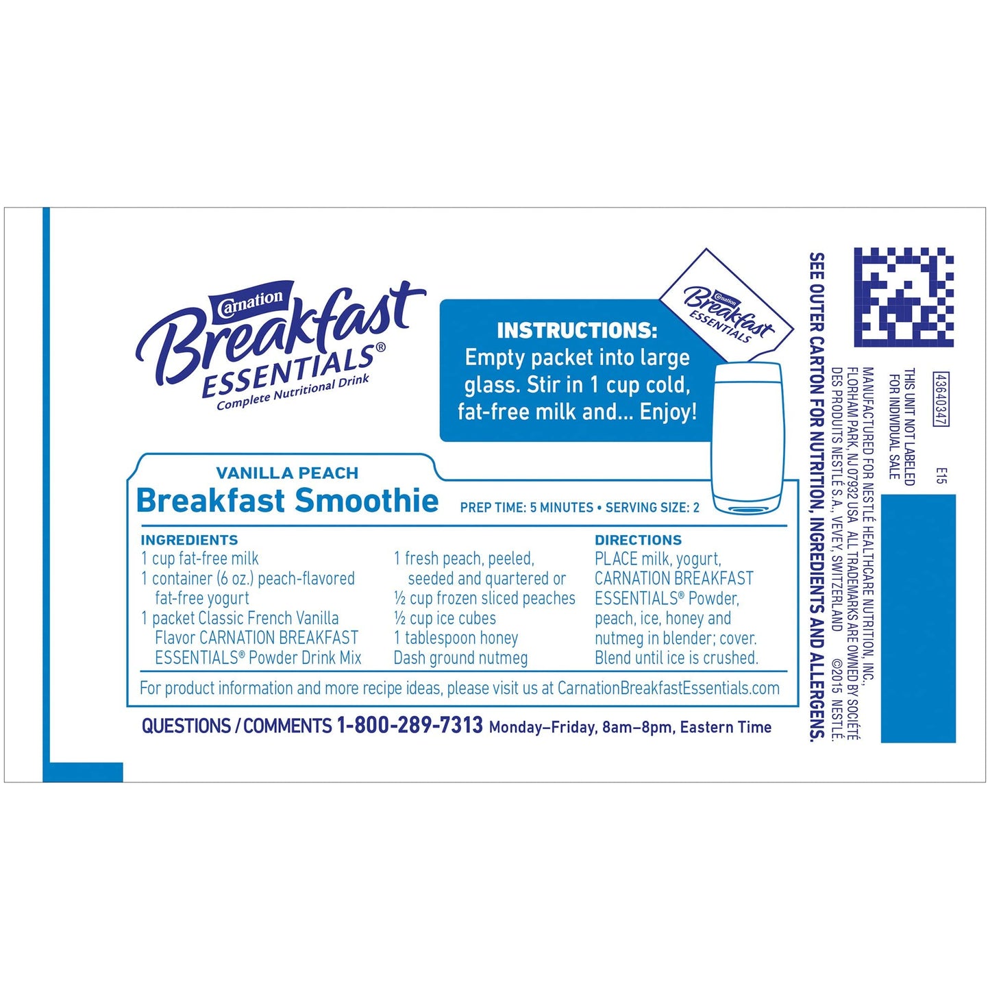 Nestle Carnation Breakfast Essentials Complete Nutritional Drink Vanilla 1.26 oz. Packet 10 Ct