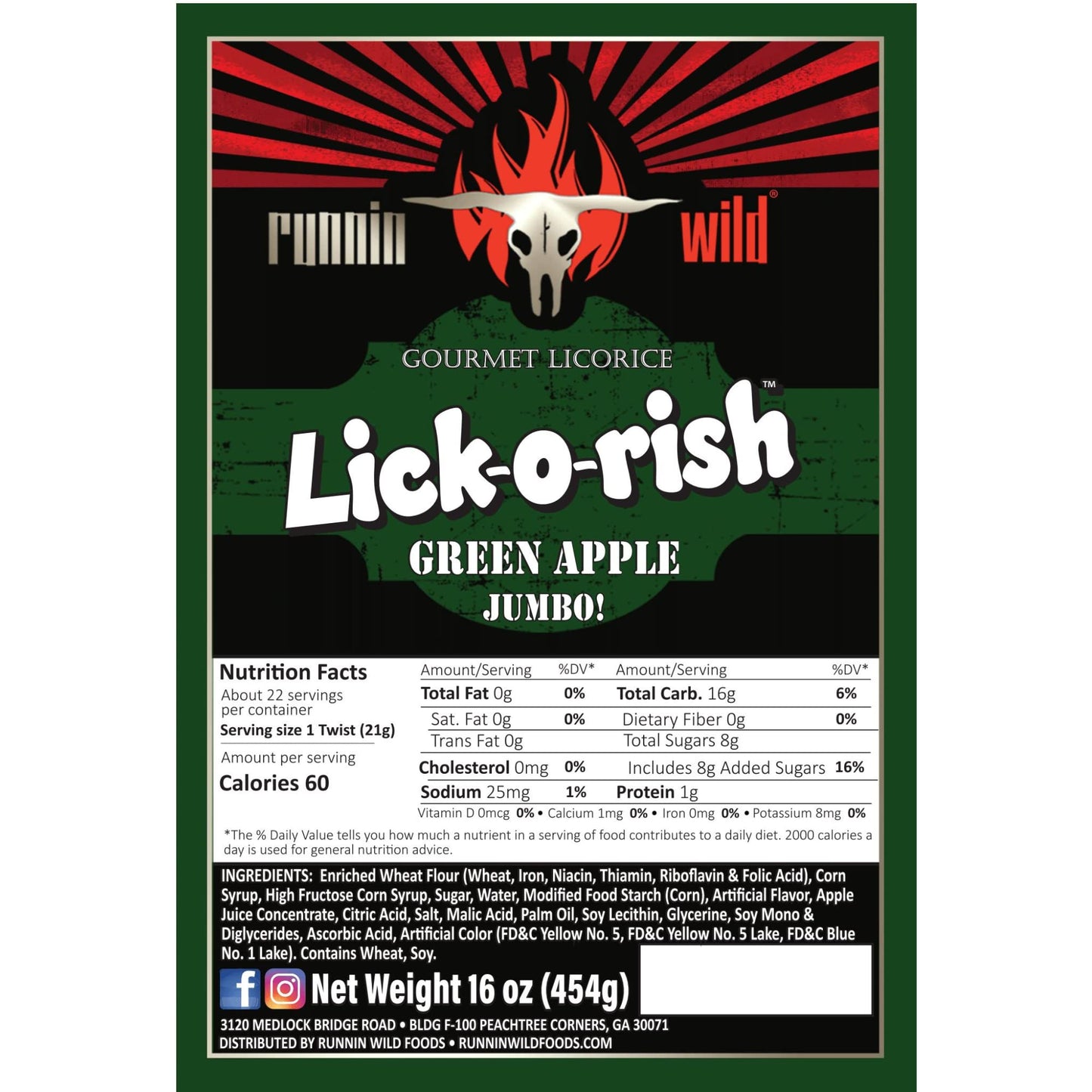 RunninWild Green Apple Licorice - 3 Pound Set (3 Bags, 1 Pound Each) - Sweet Candy Treat