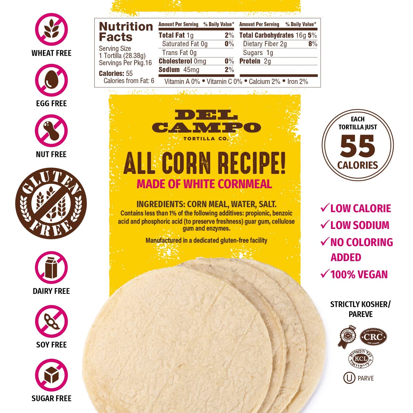 Del Campo Soft Corn Tortillas - 6 Inch Round 1Lb. Bag. 100% Delicious, Gluten Free and All-Authentic Mexican Food. Many Serving