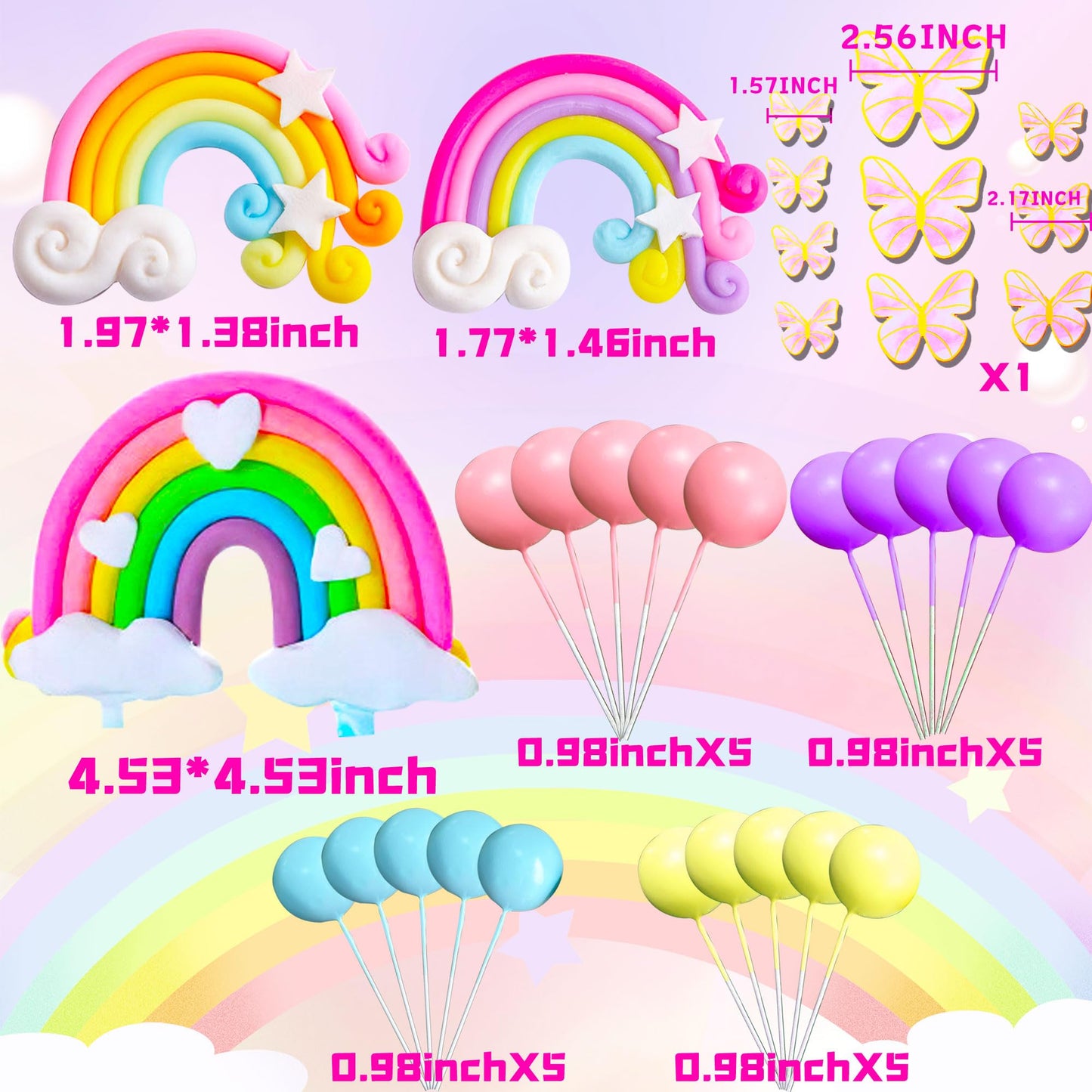Jevenis 33 Pcs Pink Rainbow Cake Topper Unicorn Rainbow Cake Decorations Boho Cake Topper Girls Birthday Baby Shower Cake Topper