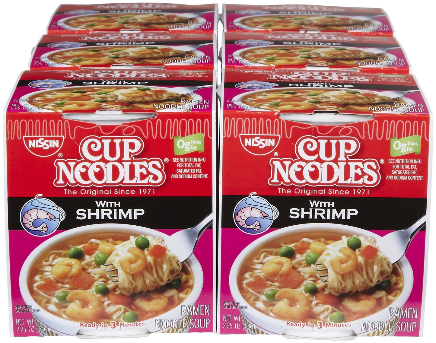 Nissin Cup Noodles Ramen, Shrimp, 2.25 Ounce (Pack Of 6)
