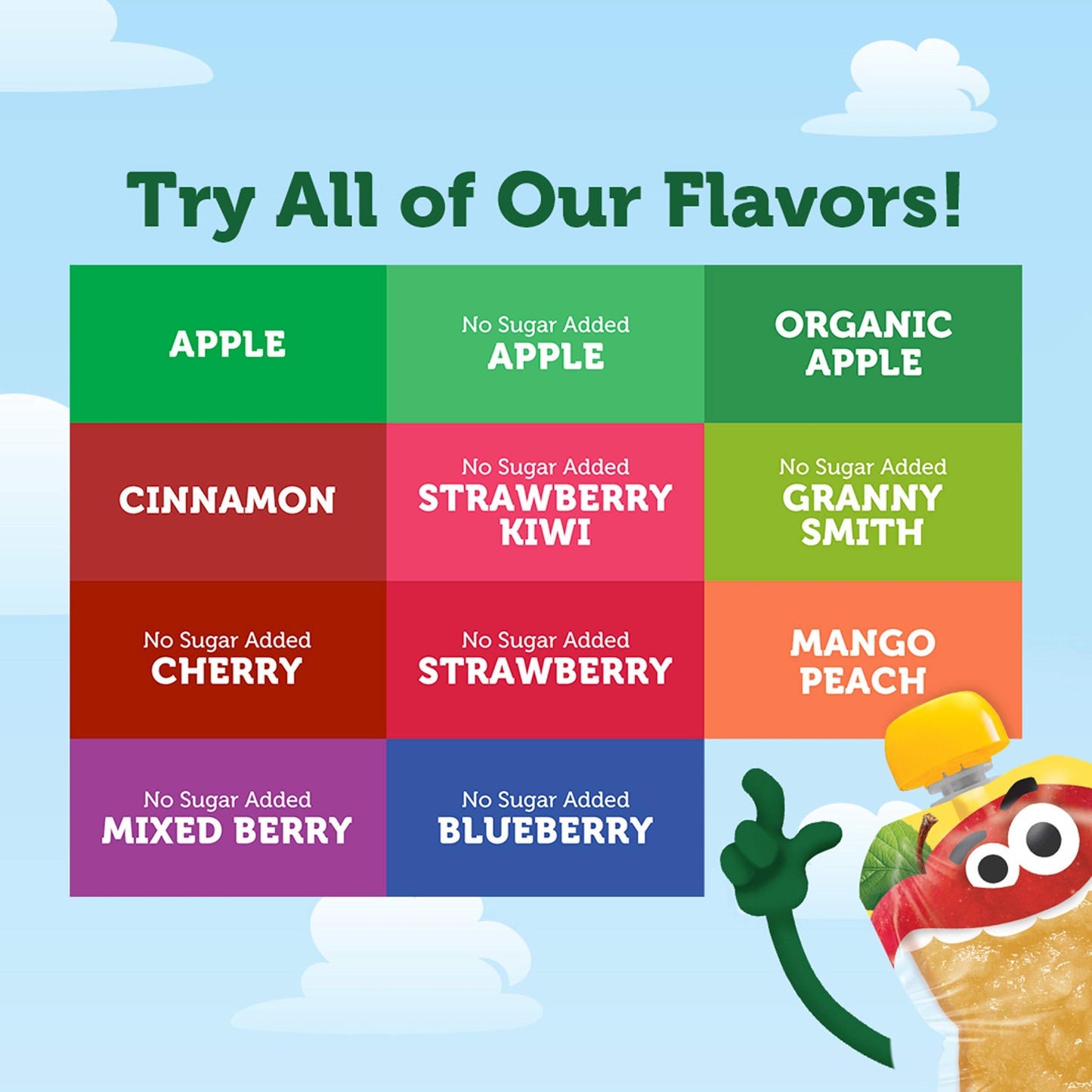 Mott'S No Sugar Added Applesauce Variety Pack, 3.2 Oz Clear Pouches, 20 Pack, Made From Real Fruit, Good Source Of Vitamin C, On