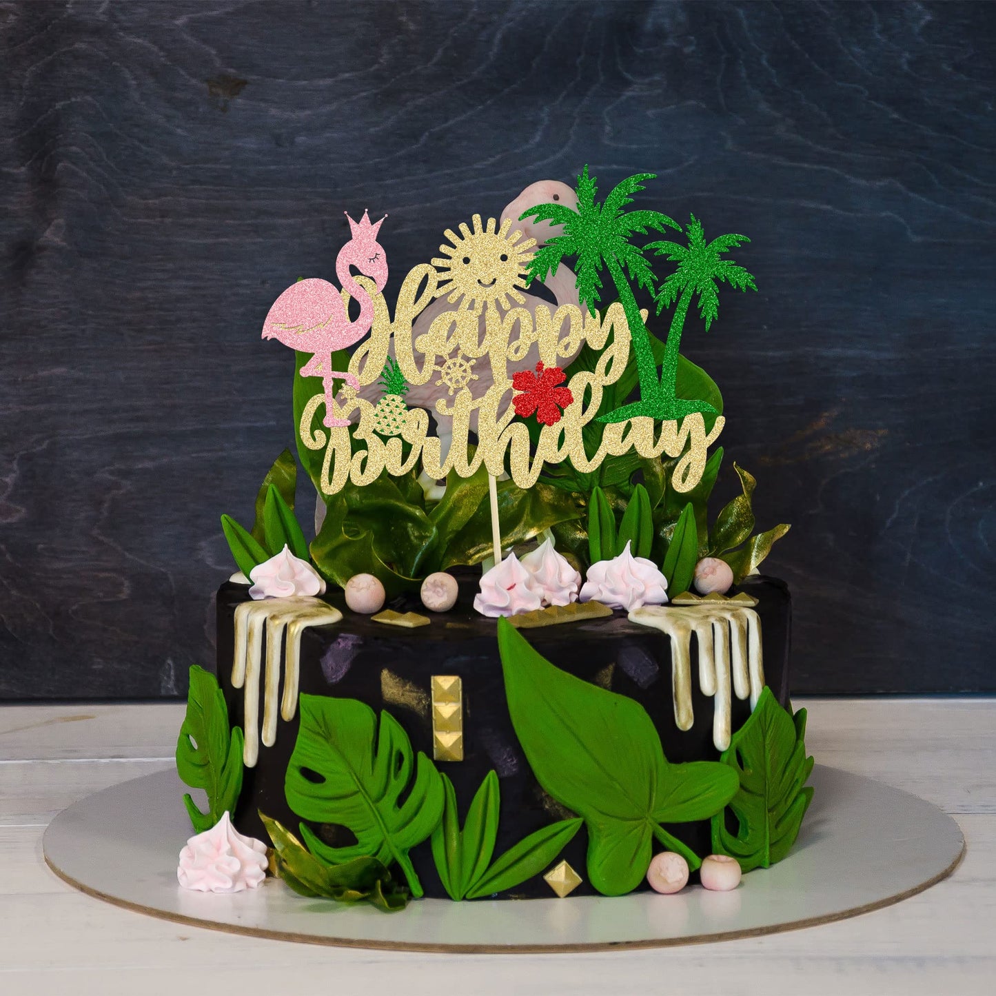 Gyufise 1Pcs Glitter Flamingo Happy Birthday Cake Topper Flamingo Cake Decoration For Hawaiian Luau Tropical Pineapple Theme Kid