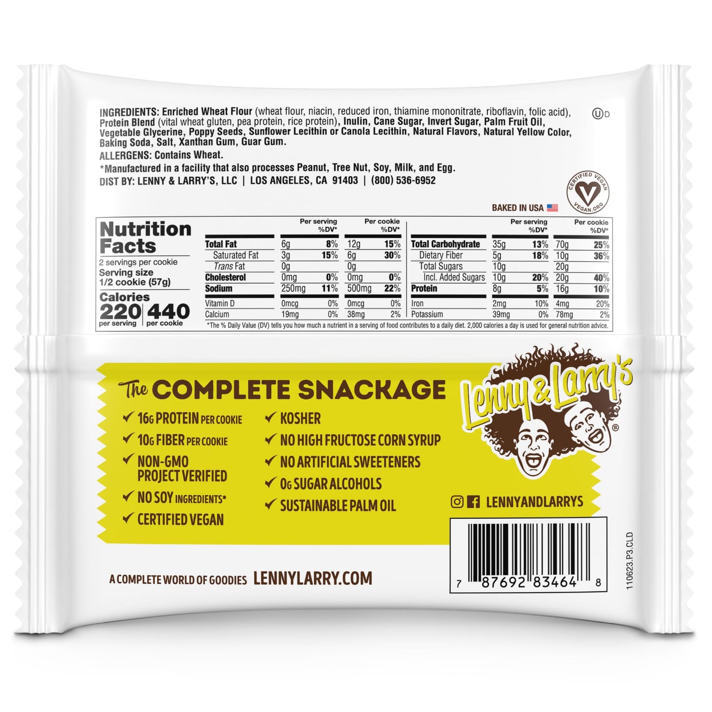 Lenny & Larry's The Complete Cookie, Lemon Poppy Seed, Soft Baked, 16g Plant Protein, Vegan, Non-GMO, 4 Ounce Cookie (Pack of 12