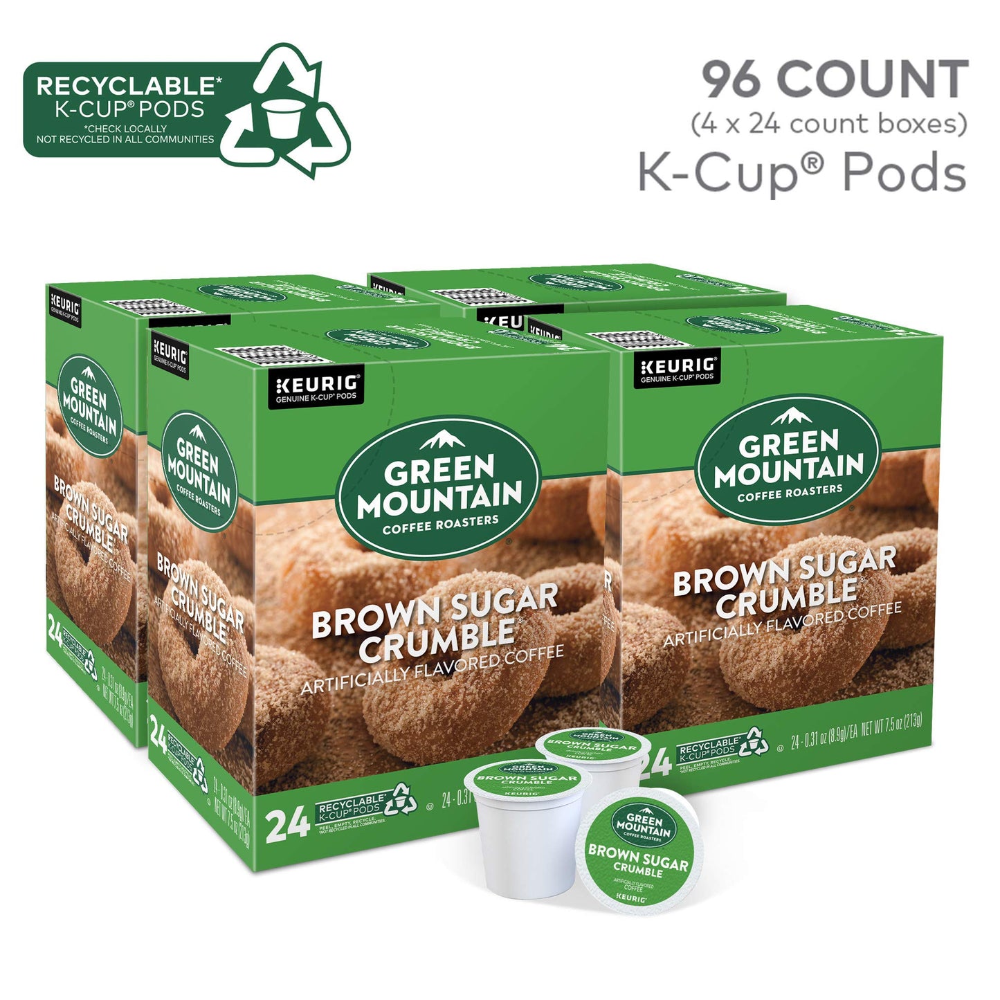Green Mountain Coffee Roasters Brown Sugar Crumble Coffee, Keurig Single Serve K-Cup Pods, 96 Count (4 Packs Of 24)