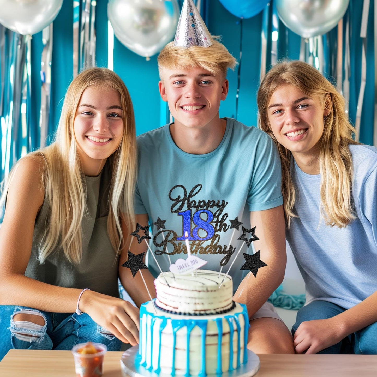 Happy 18Th Birthday Cake Toppers, Black Blue Glitter Cake Decorations Set, 18Th Birthday Decor, Birthday Anniversary Party Decor