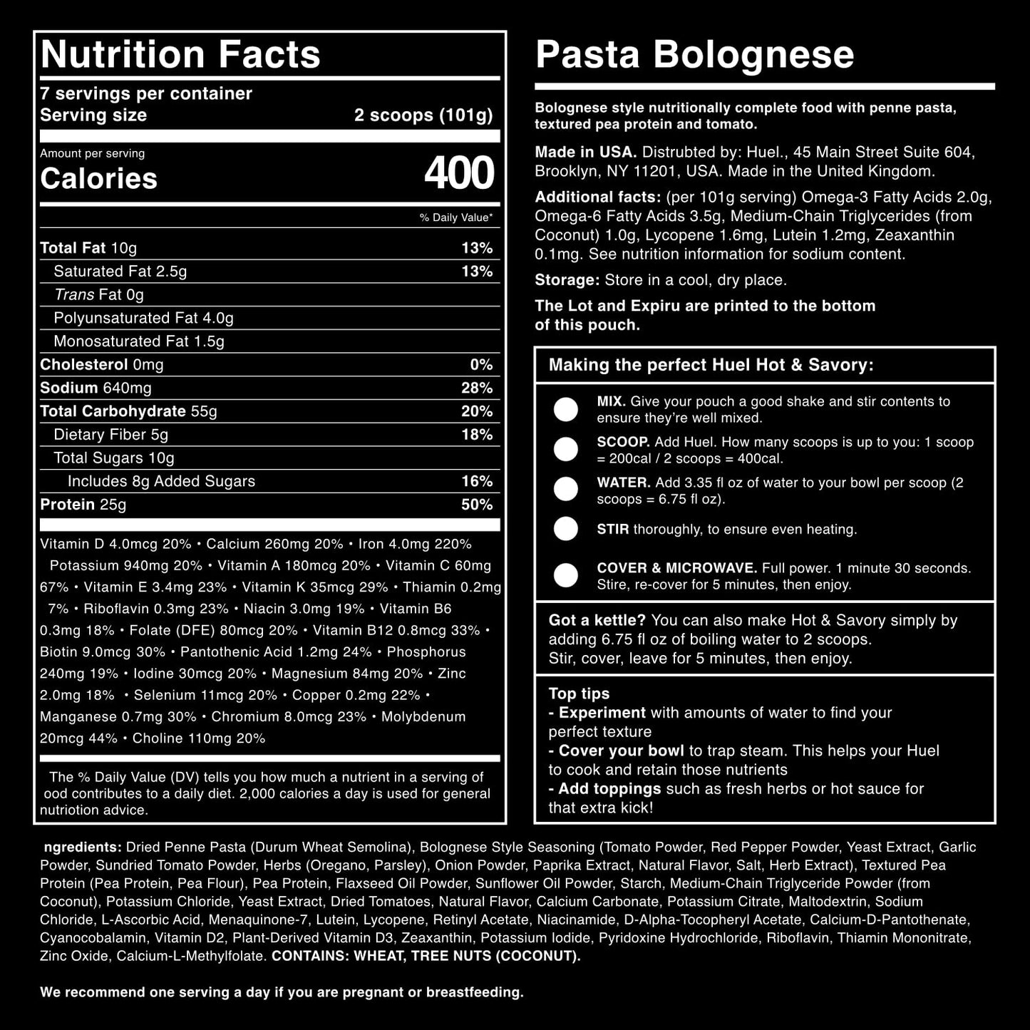 Huel Hot and Savory Instant Meal Replacement - Pasta Bolognese 14 Scoops Packed with 100% Nutritionally Complete Food, Including