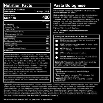 Huel Hot and Savory Instant Meal Replacement - Pasta Bolognese 14 Scoops Packed with 100% Nutritionally Complete Food, Including