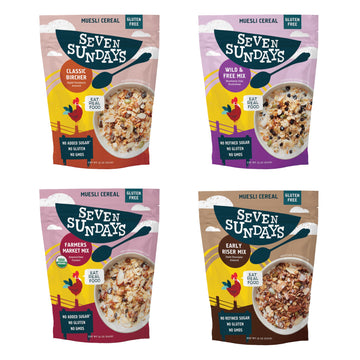 Seven Sundays Muesli Cereal Variety Pack - 4 Count, 12 Oz Bag - Certified Gluten Free Muesli - Non GMO, No Refined Sugar and Kos