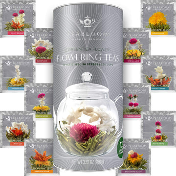 Teabloom Flowering Tea - 12 Unique Varieties Of Blooming Tea Flowers - Hand-Tied Green Tea Leaves & Edible Flowers - 12-Pack Gif