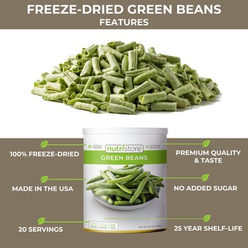Nutristore Freeze Dried Green Beans 4-Pack | Perfect Healthy Snack | Emergency Survival Bulk Food Storage | Amazing Taste & Qual