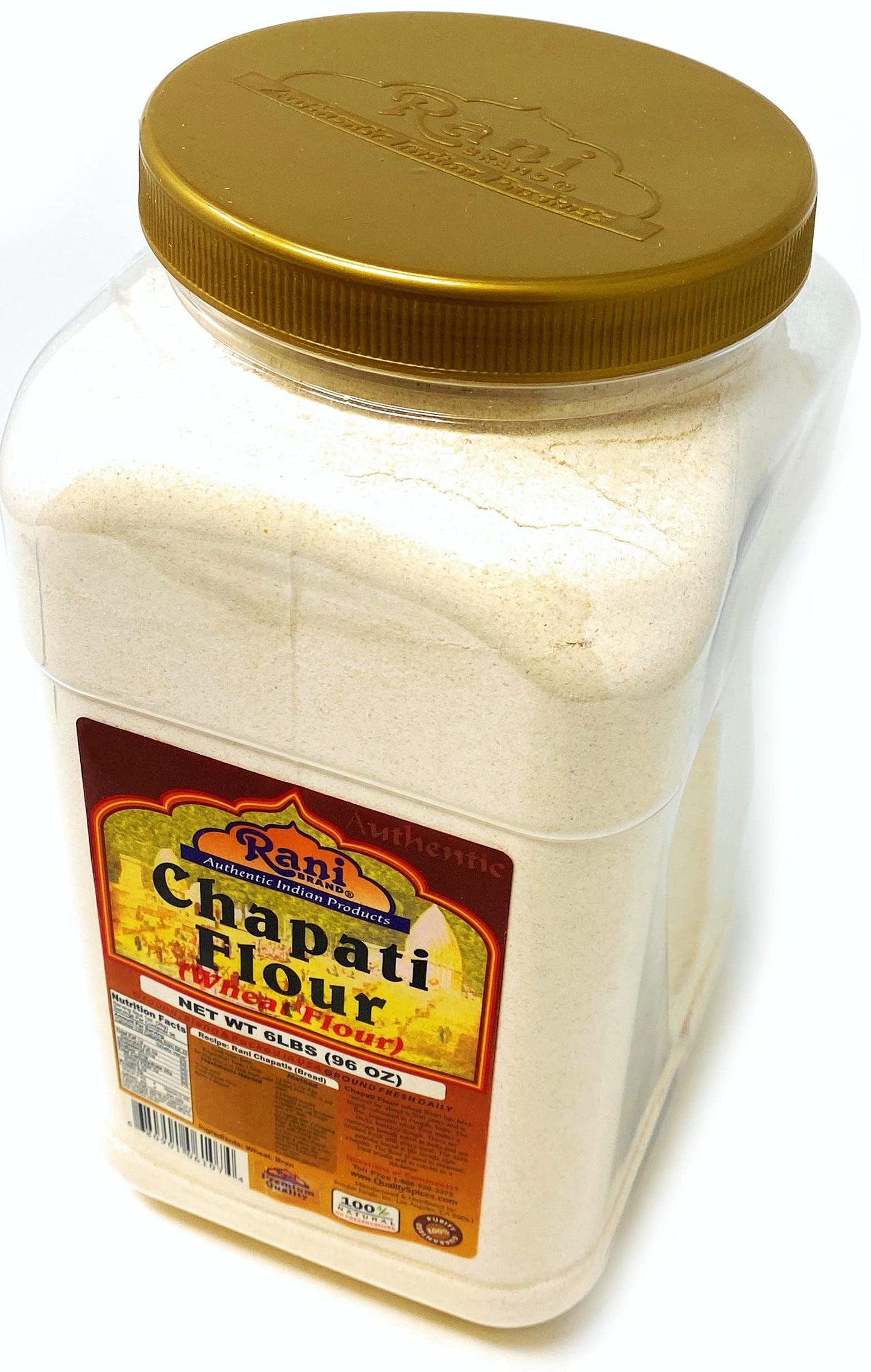 Rani Chapati Flour (100% Pure Whole Wheat Atta), For Making Roti & Indian Breads 96Oz (6Lbs) 2.72Kg Pet Jar ~ All Natural | Vegan | No Salt Or Colors | Non-Gmo | Indian Origin