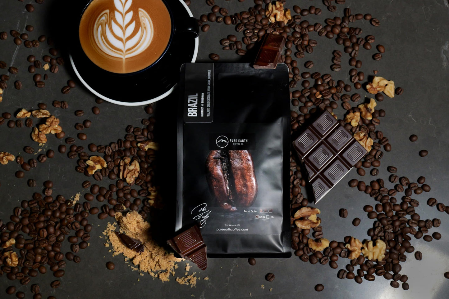 PURE EARTH COFFEE CO. Whole Bean Coffee, Brazil Single-Origin Beans, Dark Roast, Bold Gourmet Specialty Grade Coffee, Chocolate,
