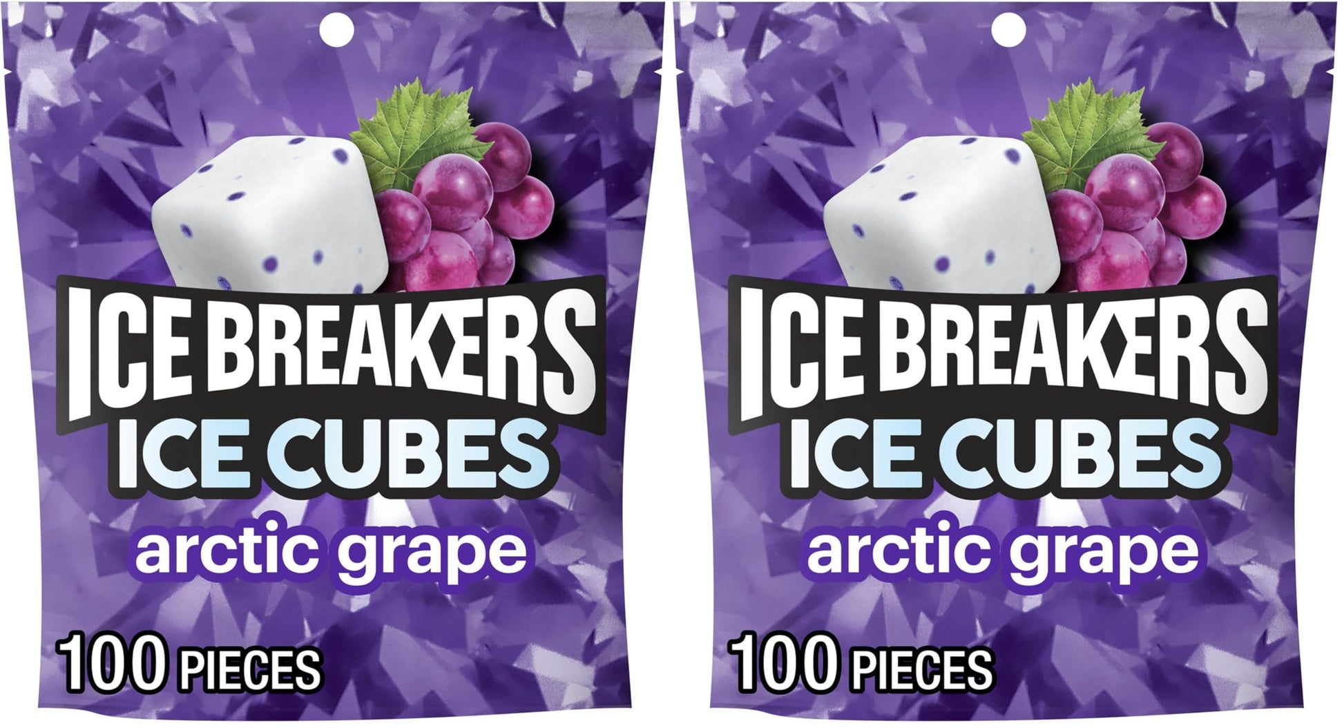 ICE BREAKERS Ice Cubes Arctic Grape Sugar Free Chewing Gum Pouch, 8.11 oz (100 Pieces) (Pack of 2)