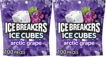 ICE BREAKERS Ice Cubes Arctic Grape Sugar Free Chewing Gum Pouch, 8.11 oz (100 Pieces) (Pack of 2)