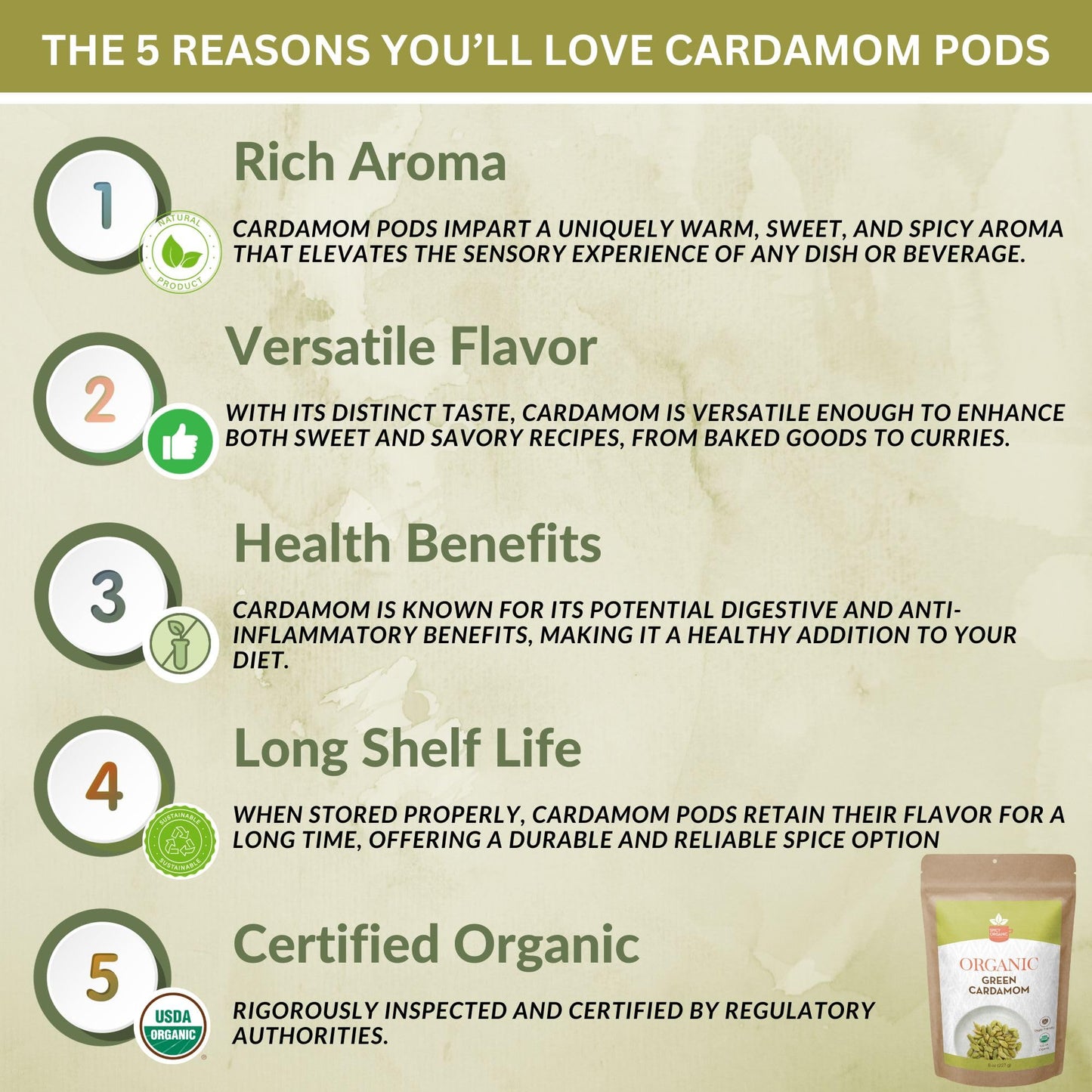 SPICY ORGANIC Green Cardamom Pods - 3 lb - Whole Cardamon Seeds for Authentic Spice Flavor, Natural Cardamon Pod for Tea, Cookin