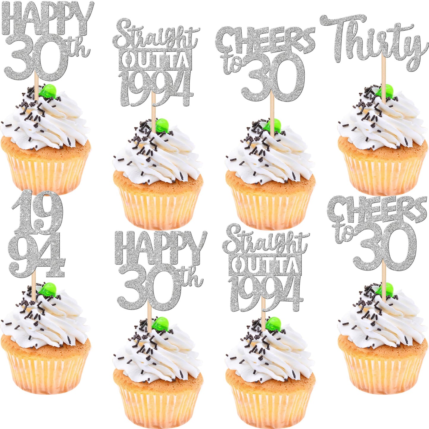 30Pcs 30Th Birthday Cupcake Toppers Glitter Thirty Happy 30Th Straight Outta 1994 Cupcake Picks For Cheers To 30 Years 30Th Birt