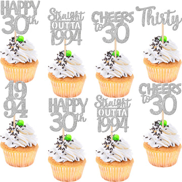 30Pcs 30Th Birthday Cupcake Toppers Glitter Thirty Happy 30Th Straight Outta 1994 Cupcake Picks For Cheers To 30 Years 30Th Birt